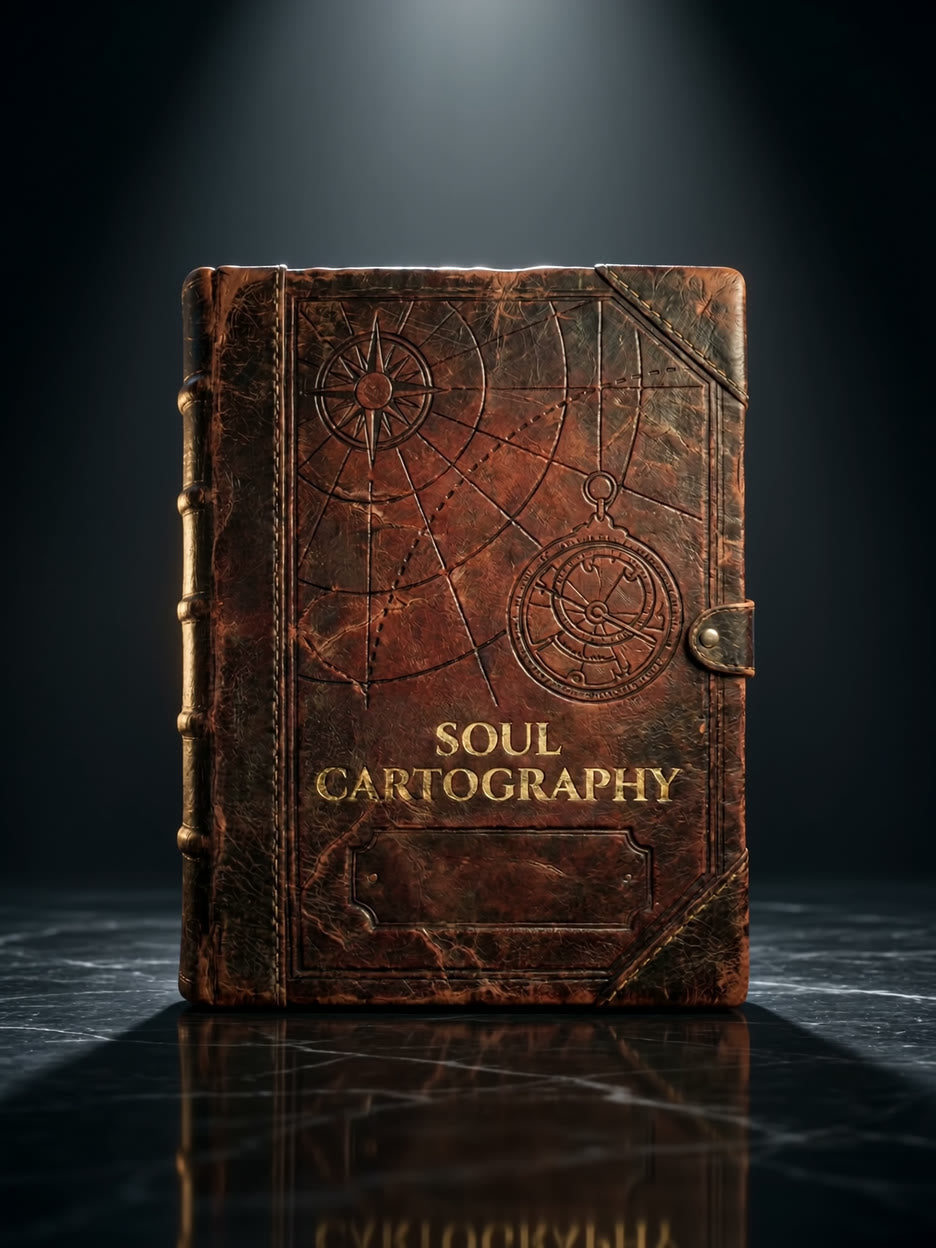 The Soul Cartography book, embossed with a compass rose and astrolabe